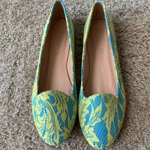 Beautiful Shoedazzle Kioni Canvas loafers Blue/NeonGreen with lace overlay😍